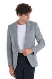 Lacivert Comfort Fit Desenli Mono Yaka Klasik Ceket | 44
