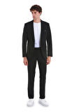 Siyah Slim Fit Düz Mono Yaka Klasik Takım Elbise | 48