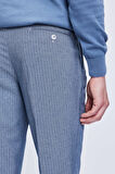 Mavi Slim Fit Çizgili Kruvaze Klasik Takım Elbise | 50