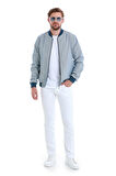 Lacivert Slim Fit Çizgili Mevsimlik Mont | M