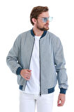Lacivert Slim Fit Çizgili Mevsimlik Mont | M