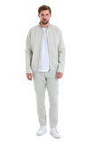 Bej Slim Fit Çizgili Dik Yaka Basic Mevsimlik Mont | L