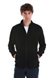 Siyah Regular Fit Tam Fermuarlı Polar Sweatshirt | XL