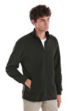 Haki Regular Fit Tam Fermuarlı Polar Sweatshirt | M
