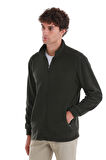 Haki Regular Fit Tam Fermuarlı Polar Sweatshirt | M