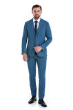 Mavi Slim Fit Düz Mono Yaka Basic Takım Elbise | 52