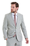 Bej Slim Fit Çizgili Sivri Yaka Klasik Takım Elbise | 54