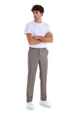Kahverengi Regular Fit Çizgili Yandan Cepli Kumaş Pantolon | 48