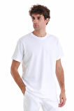 Beyaz Regular Fit Düz Pamuklu Bisiklet Yaka Triko Tişört | 3XL