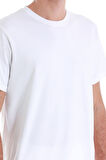Beyaz Regular Fit Düz Pamuklu Bisiklet Yaka Triko Tişört | 3XL