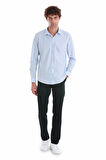 Mavi Slim Fit Düz Slim Yaka Pamuklu Uzun Kollu Spor Gömlek | XS