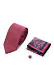 Bordo Kravat Mendil ve Yaka Rozeti 3'lü Set | STD