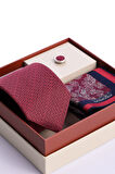 Bordo Kravat Mendil ve Yaka Rozeti 3'lü Set | STD