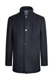 Lacivert Slim Fit Hakim Yaka Yünlü Basic Palto | 3XL