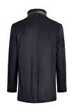 Lacivert Slim Fit Hakim Yaka Yünlü Basic Palto | 3XL