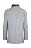 Gri Slim Fit Hakim Yaka Yünlü Basic Palto | 3XL