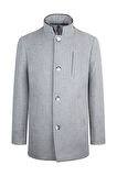 Gri Slim Fit Hakim Yaka Yünlü Basic Palto | M