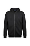 Siyah Regular Fit Pamuklu Tam Fermuarlı Kapüşonlu Sweatshirt | S