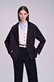 Saykı Woman Lacivert Slim Fit Düz Mono Yaka Pamuklu Trençkot | M