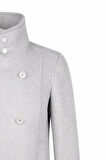 Gri Slim Fit Kruvaze Yünlü Kaşe Kaban | M