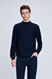 Lacivert Regular Fit Jakarlı Yarım Balıkçı Yaka Sweatshirt | XXL