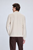 Bej Regular Fit Jakarlı Yarım Balıkçı Yaka Sweatshirt | M
