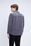 Gri Shacket Comfort Fit Uzun Kol Fitilli Kadife Gömlek | L