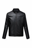 Siyah Slim Fit Hakim Yaka 100% Hakiki Deri Mont | L