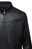 Siyah Slim Fit Hakim Yaka 100% Hakiki Deri Mont | L