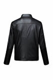 Siyah Slim Fit Hakim Yaka 100% Hakiki Deri Mont | L
