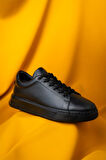 Siyah Casual Bağcıklı Deri Sneakers | 40