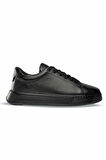 Siyah Casual Bağcıklı Deri Sneakers | 42
