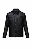 Siyah Regular Fit Bebe Yaka 100% Hakiki Deri Mont | L