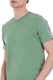 Yeşil Regular Fit 100% Pamuk V Yaka Tişört | M