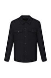 Siyah Regular Fit Hakim Yaka Yünlü Kaşe Mont | XL