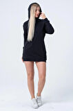 Siyah Uzun Sweatshirt Elbise Tunik Uzun Kollu Yandan Cepli