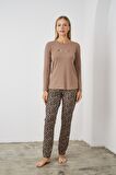 Pjs 24513 Kadın Leopar Desenli Pijama Takım