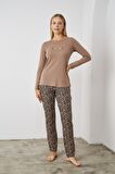 Pjs 24513 Kadın Leopar Desenli Pijama Takım
