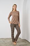 Pjs 24513 Kadın Leopar Desenli Pijama Takım