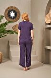 Pjs Pijama 25109 Kadın V Yaka Kısa Kollu Bol Paçalı Pijama Takım