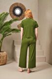 Pjs Pijama 25109 Kadın V Yaka Kısa Kollu Bol Paçalı Pijama Takım