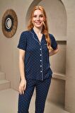 Pjs Pijama 25163 Kadın Yakalı Düğmeli Puanlı Kısa Kollu Pijama Takım