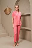 Pjs Pijama 25163 Kadın Yakalı Düğmeli Puanlı Kısa Kollu Pijama Takım