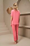 Pjs Pijama 25163 Kadın Yakalı Düğmeli Puanlı Kısa Kollu Pijama Takım