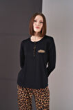 Pjs Kadın Patlı Leopar Desenli Pijama Takım