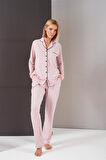 Pjs Kadın Puantiyeli Biyeli Düğmeli Uzun Kol Pijama Takım