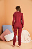 PJS Kadın Bordo Uzun Kollu Pijama Takımı 28090 