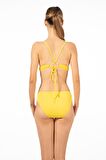 Estiva Kadın Bantlı İp Askılı Kaplı Bikini Takımı - Sarı