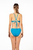 Estiva Kadın Bantlı İp Askılı Kaplı Bikini Takımı - Mavi