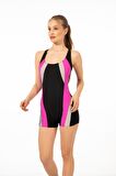 Estiva Kadın Şortlu Yüzücü Mayo - Pembe Siyah